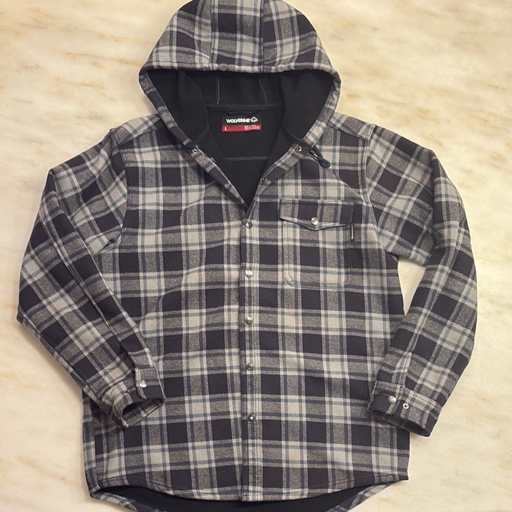 Wolverine Gray Plaid Hooded Shirt